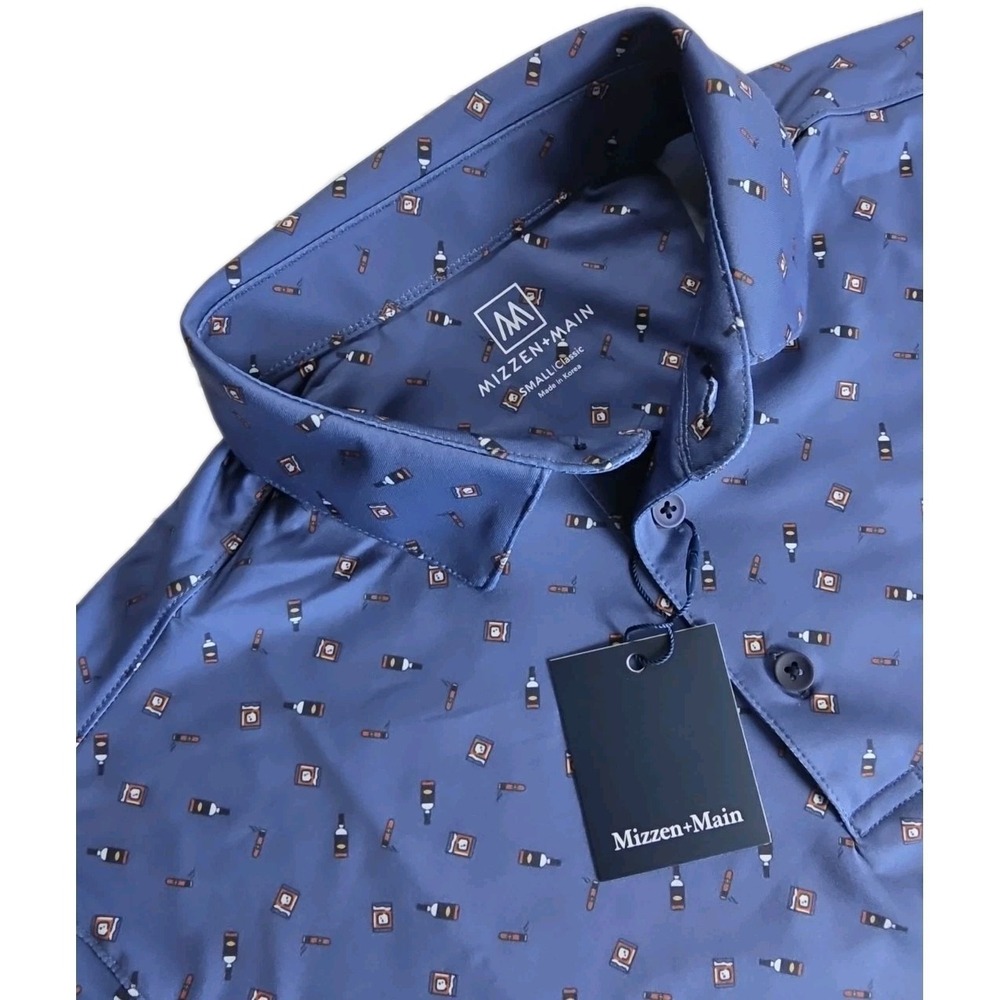 Mizzen+Main Versa SS Polo Shirt Men's Size S CLASSIC BLUE WHISKEY AND ASH PRINT